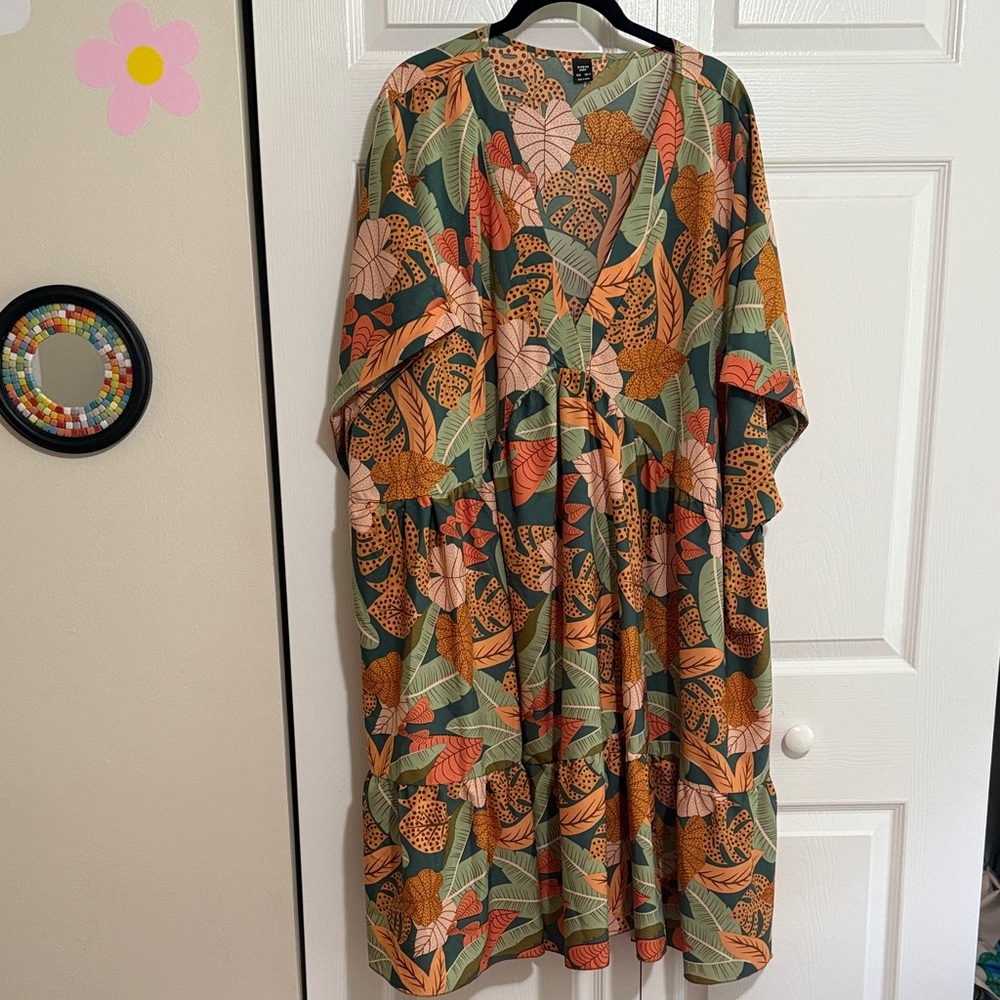 SHEIN Green and Orange Floral Midi Dress